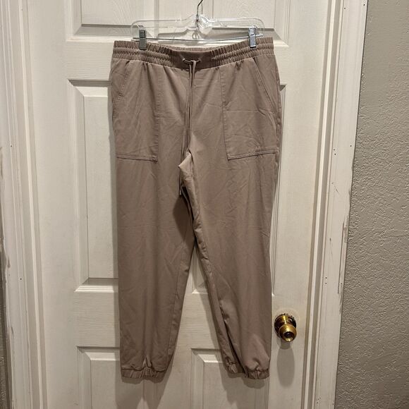 Nine West Tan Elastic Cuff Relaxed‎ Jogger Pant Tie Waist Pockets Women’s Large - Picture 1 of 7